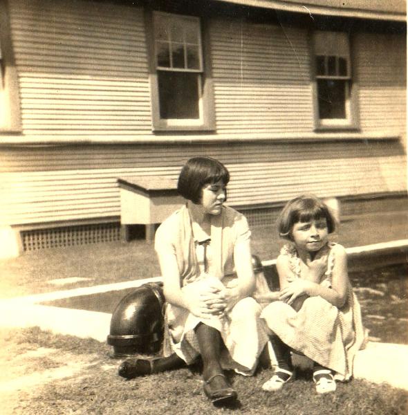 Anne Margradel Easley and her cousin Mary Frances Cecil, at Polk Station in Grimes County
