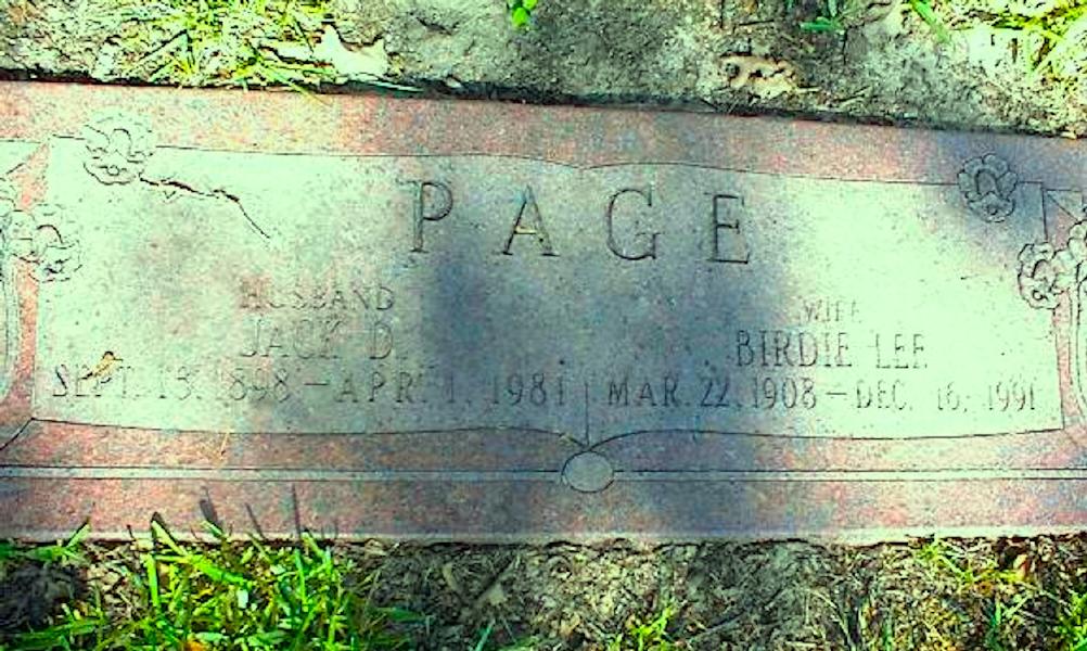 Jack D and Birdie Lee Lucas Page, Mount Olivet Cemetery, Fort Worth
grave marker photo by Allen Wheatley, http://teafor2.com