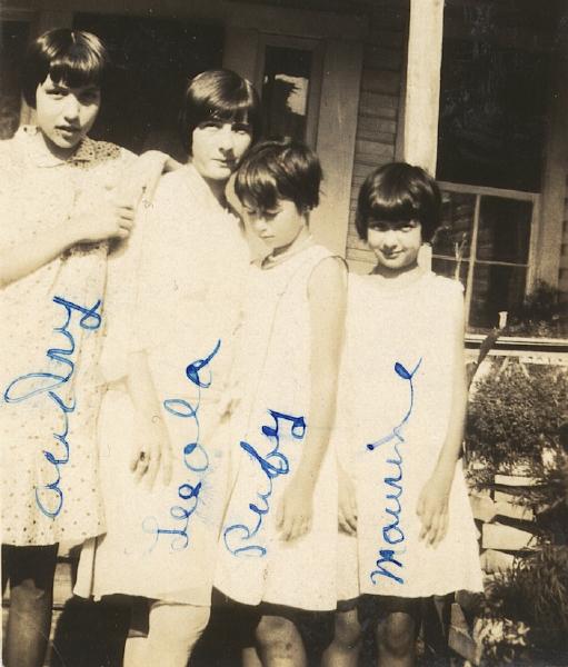 Cousins Audrey and Leeola Ward, Ruby Whitfield and Maureen Ward, about 1931.