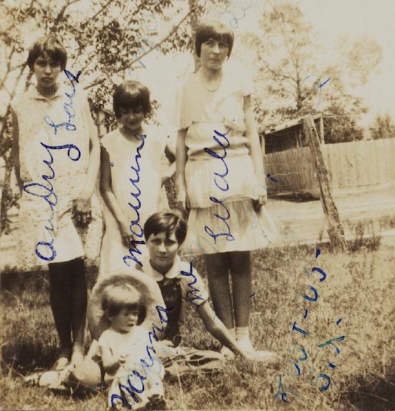 Cousins Audrey, Maurine and Leeola Ward, and Norma and Ruby Whitfield, about 1931.