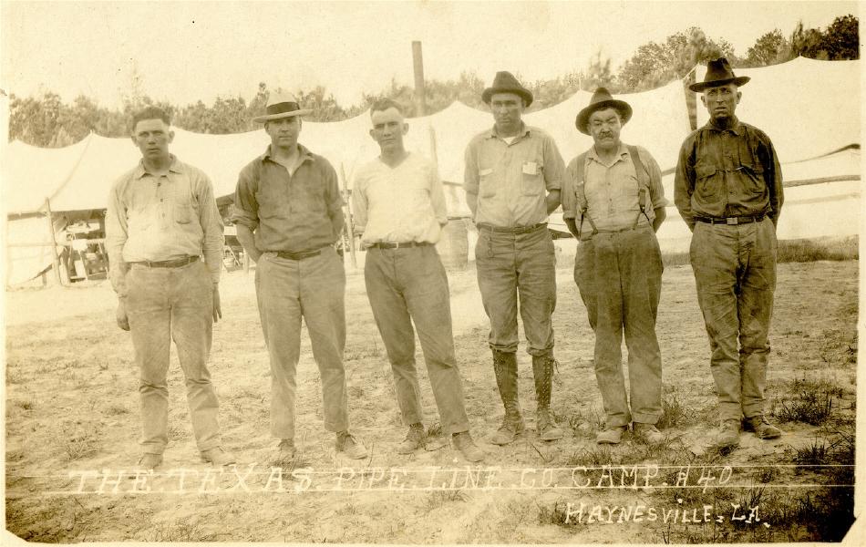 Ross Ward (far left), Texas Pipeline Company Camp H40, Haynesville, Louisiana